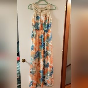 Peach and blue maxi dress